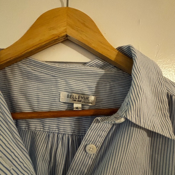 BELLEVUE BRANDED Blue Striped Shirt Maxi Dress - slit on side and pockets - Picture 2 of 2